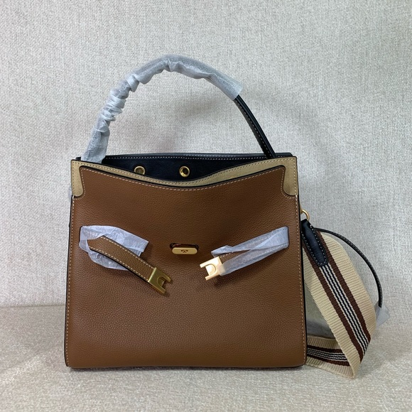 Tory Burch Lee Radziwill Double Tan Pebbled Leather Small Satchel/Shoulder Bag - Picture 8 of 16